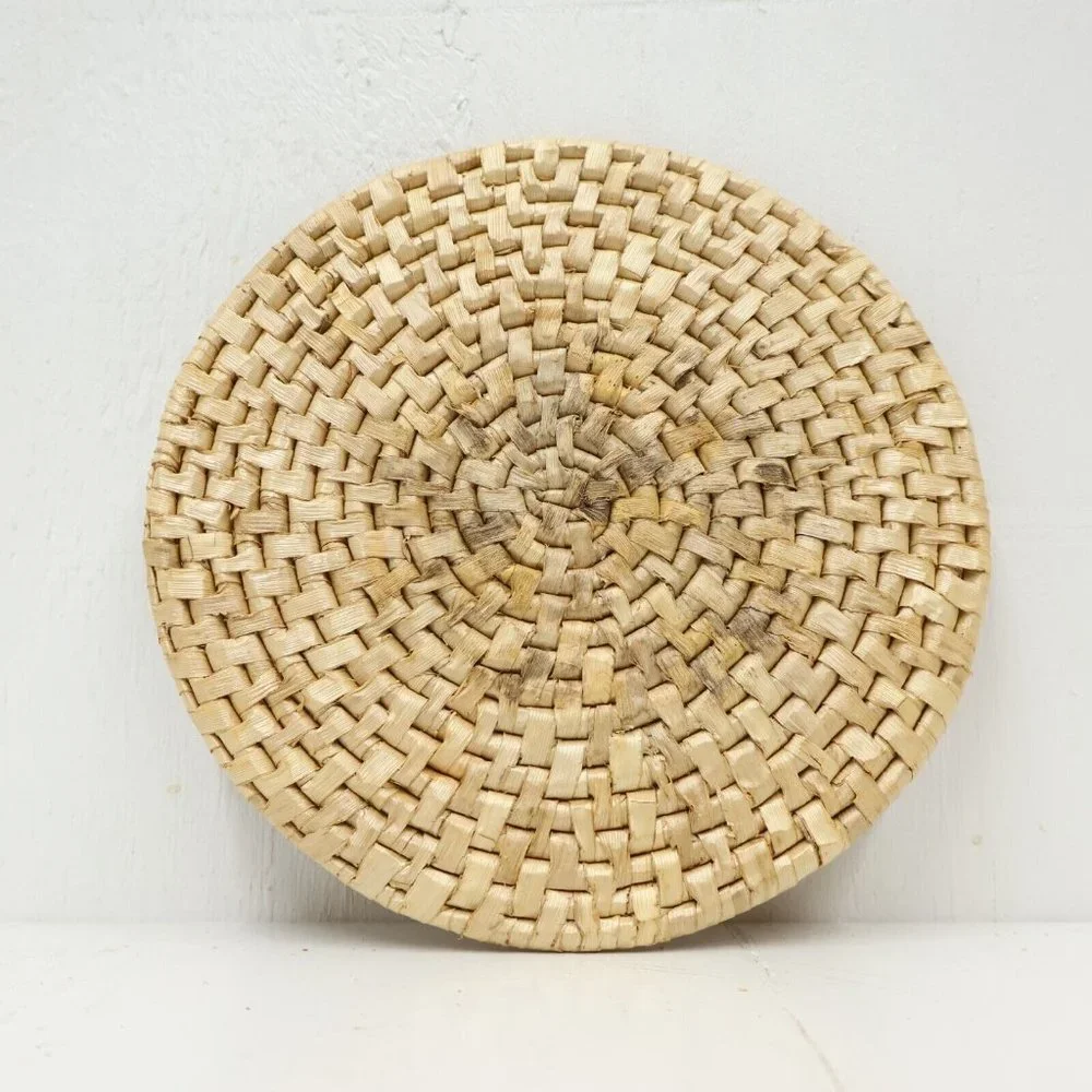 Vintage Rattan Whicker Thistle Natural Fiber 6in Diameter Trivet Coaster Set